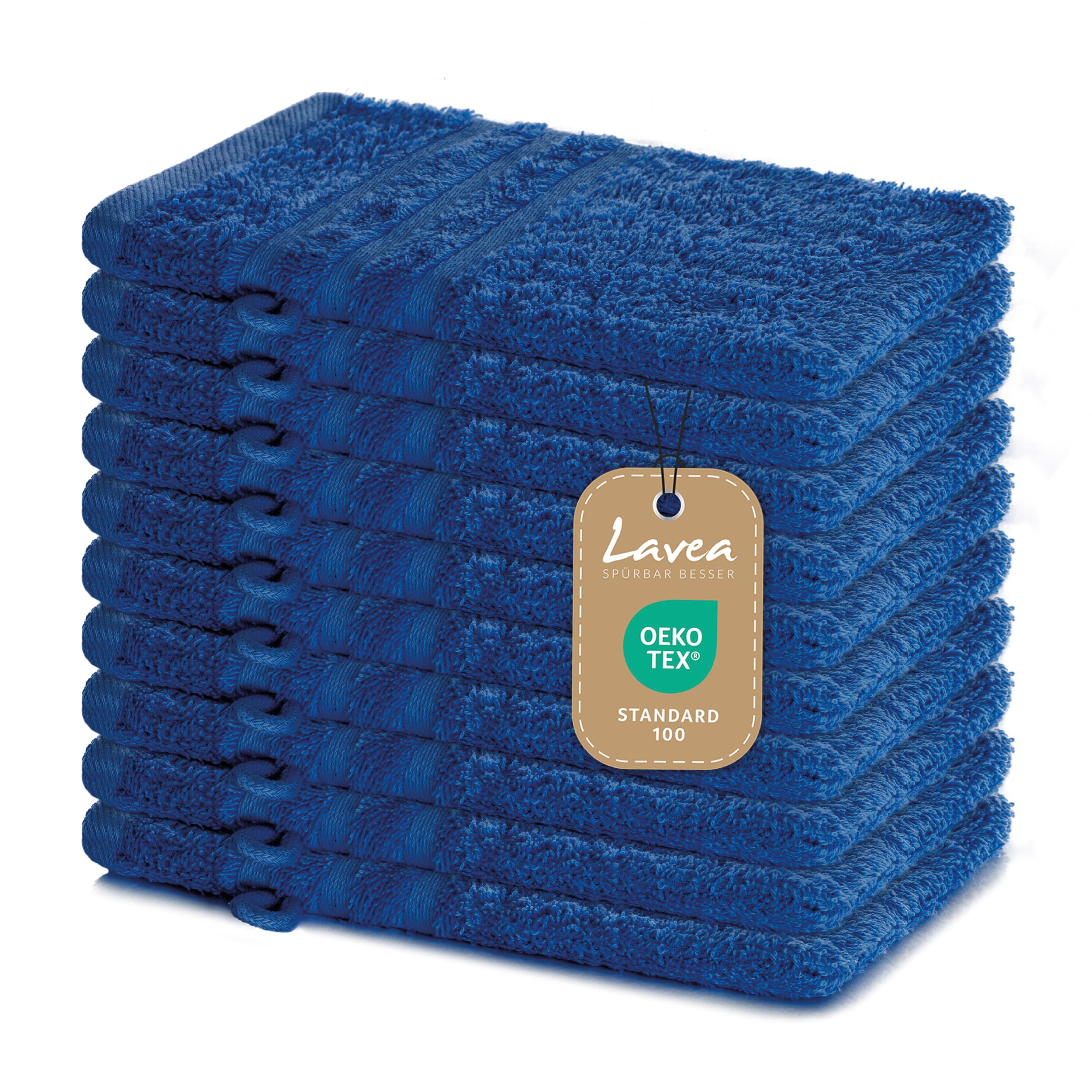 Lavea® Set of 10 Wash Mitts 15 x 21 cm - Wash Mitts Made of 100% Cotton, Soft Terry Cloth Wash Cloth, Absorbent, Skin-Friendly, Washable and Durable - Elena Terry Series - Royal Blue