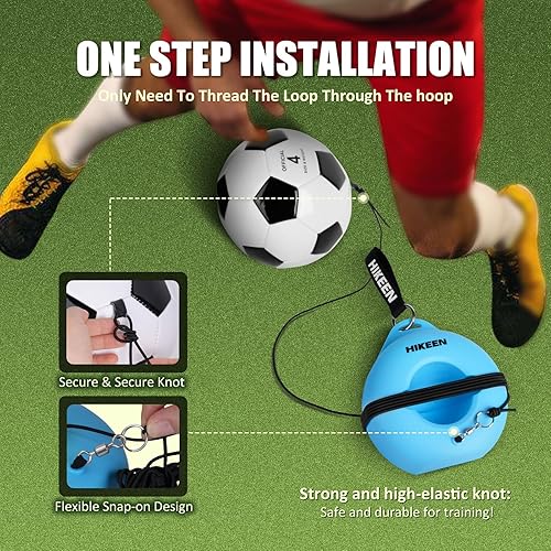 Miniatura 11 de Hikeen Juego de entrenamiento de fútbol con base de metal, equipo de entrenamiento individual portátil con pelota de rebote, regalo popular