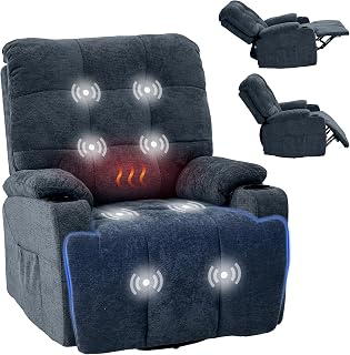 FLEXISPOT Elektrischer Relaxsessel, Massagesessel, Fernsehsessel, 360°drehbar, mit Heizfunktion, 8-Punkt-Massage, USB- und Type-C-Anschluss,105°-165° verstellbar, belastbar bis 200 kg, XR7(Dunkelblau)