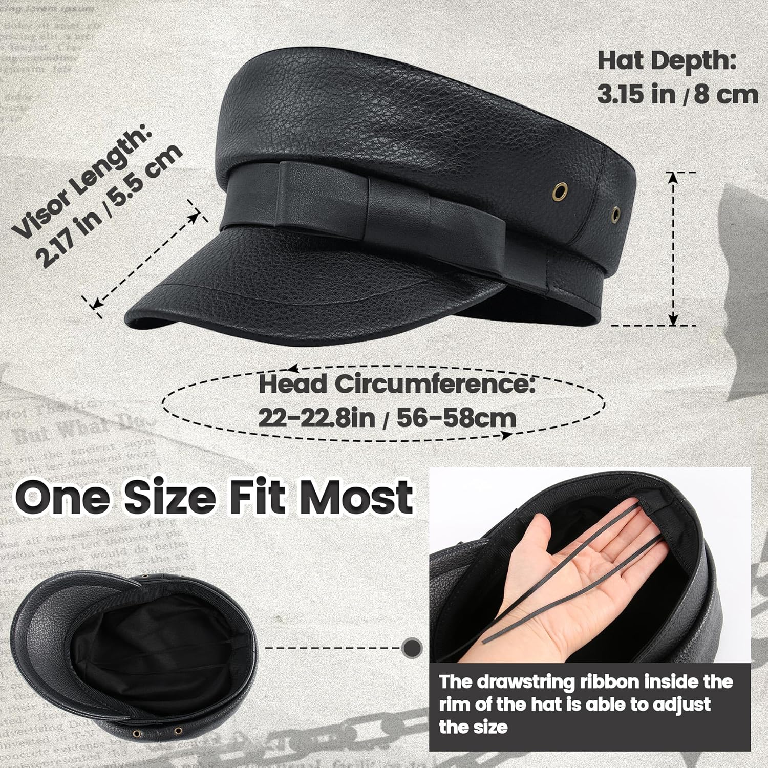 Ababalaya Leather Y2K Rock Punk Newsboy Cap, Beret Hats for Women, Retro Fiddler Chauffeur Sailor Captain Flat Top Hat - Image 3