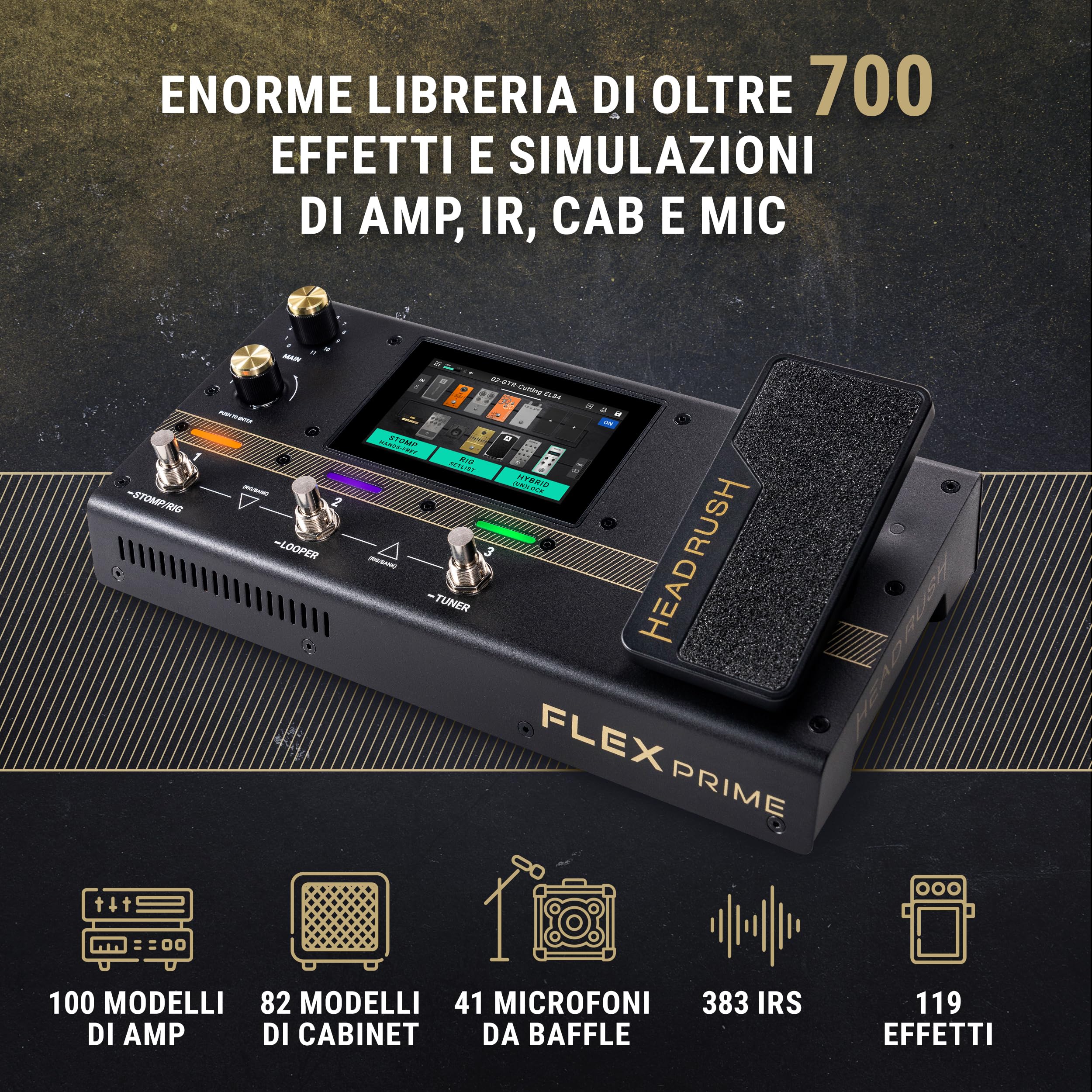 HeadRush Flex Prime - Pedaliera Multieffetto e Amp Modeler per Chitarra e Basso con Touchscreen, Looper, Wi-Fi, Bluetooth, IR Loader, USB, lezioni