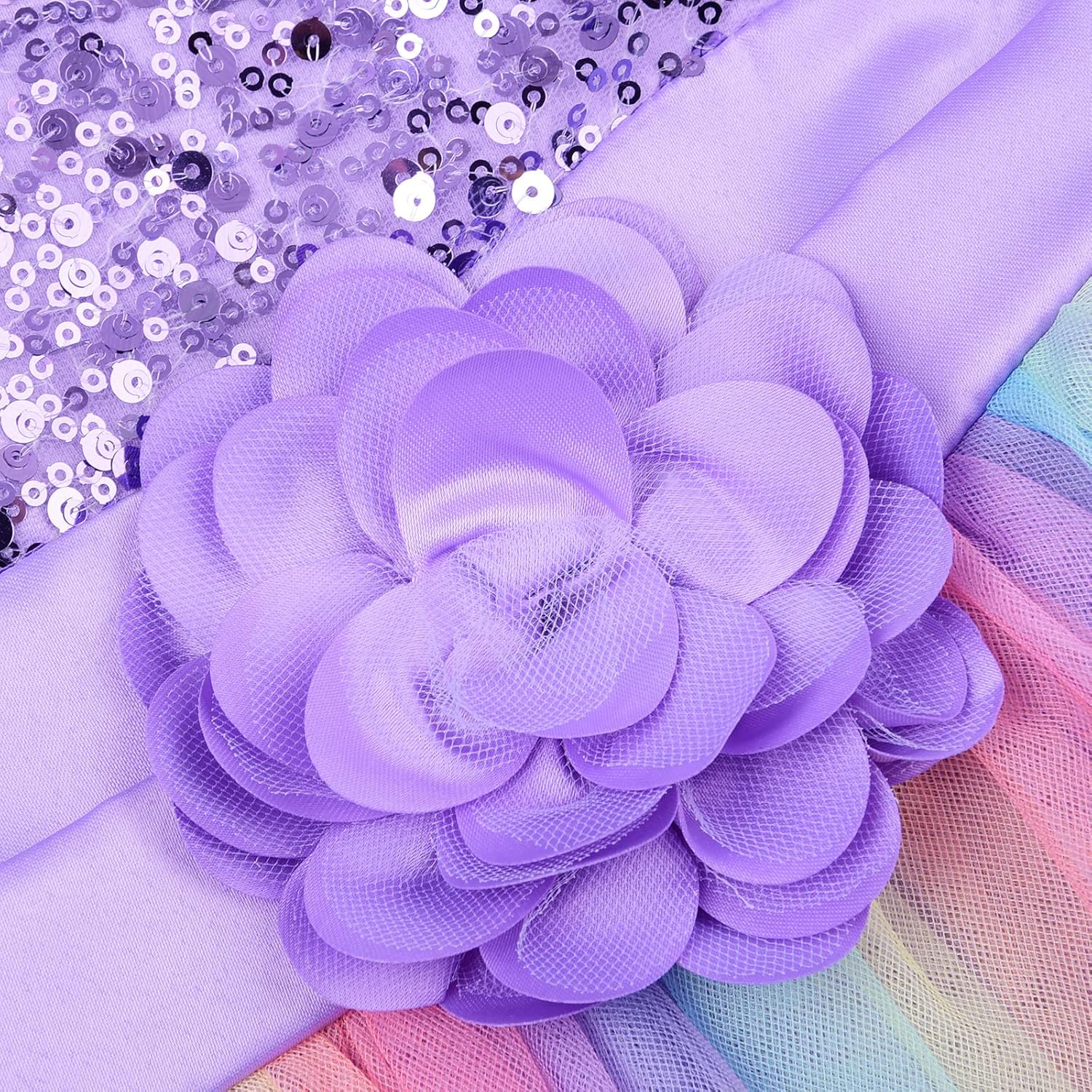 Uhnice Little Girl's Sequin Sleeveless Mesh Rainbow Dress for Wedding Party - Image 3