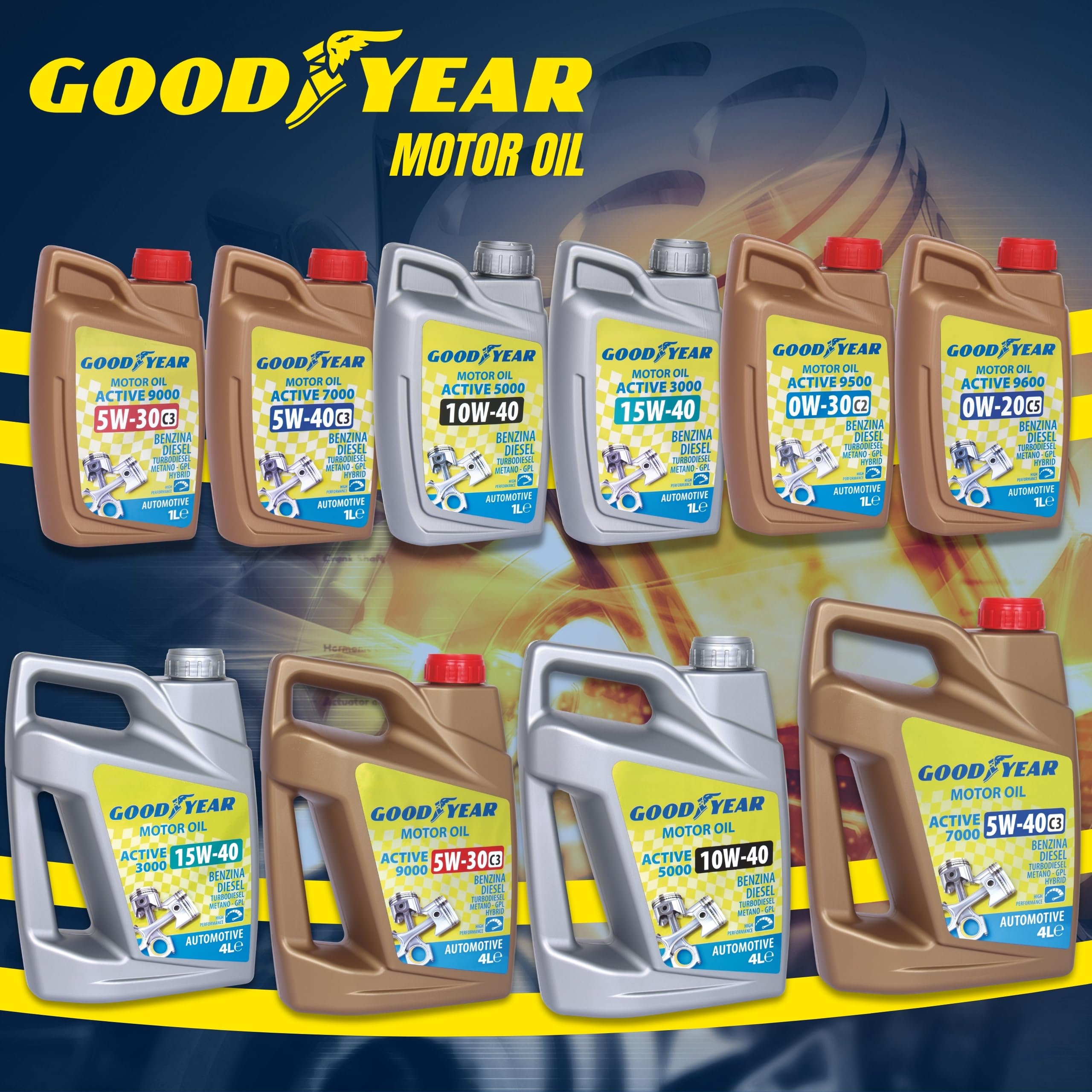 Goodyear Olio Motore 5W-30 C3 Benzina, Diesel e Hybrid, 4 Stagioni Active 9000, 100% Sintetico Fuel Economy, Massima Protezione FAP, DPF e Dexos2, Barriera Anti-Attrito, 4L