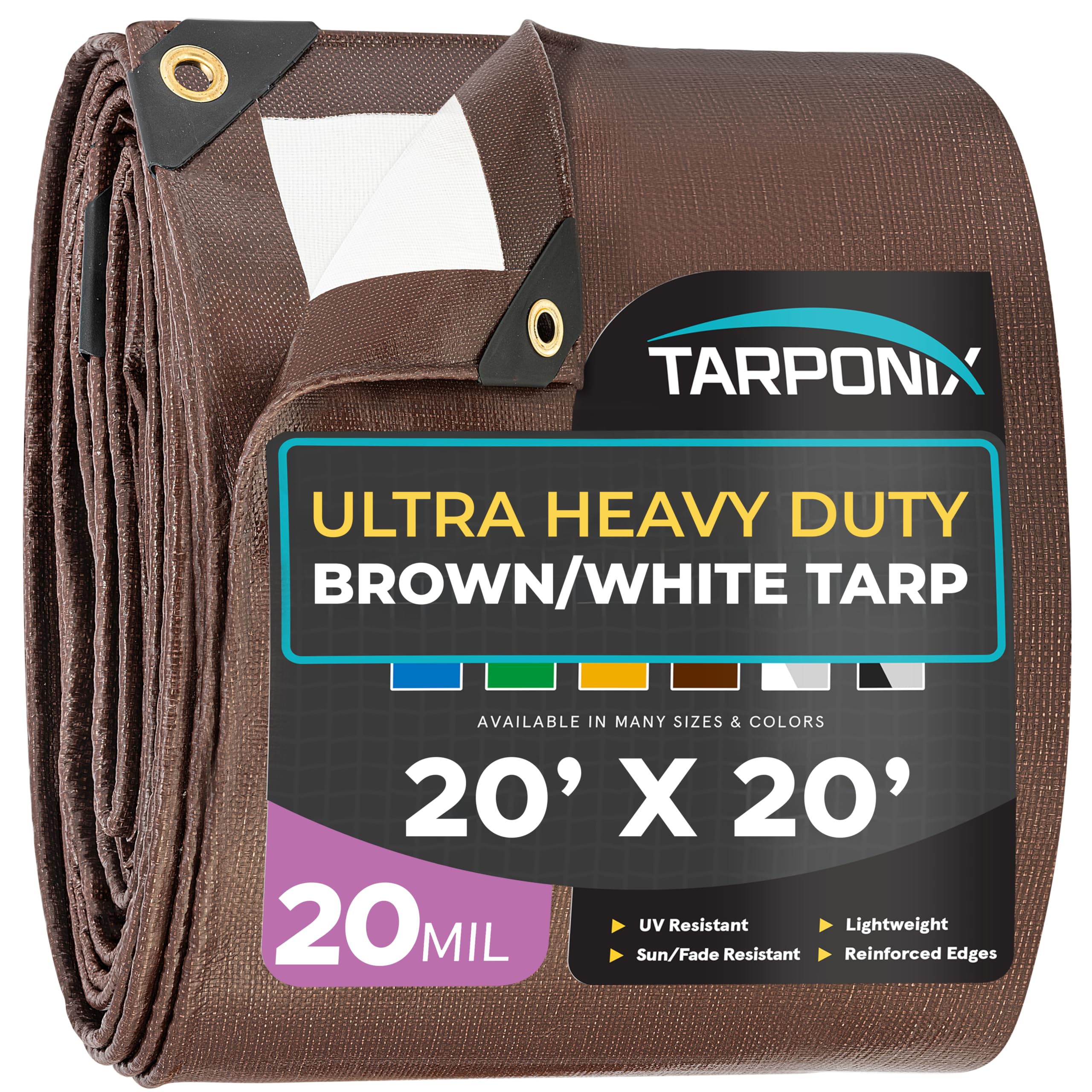 TARPONIX 20 x 20 Ultra Heavy Duty Tarp 20 Mil Brown/White