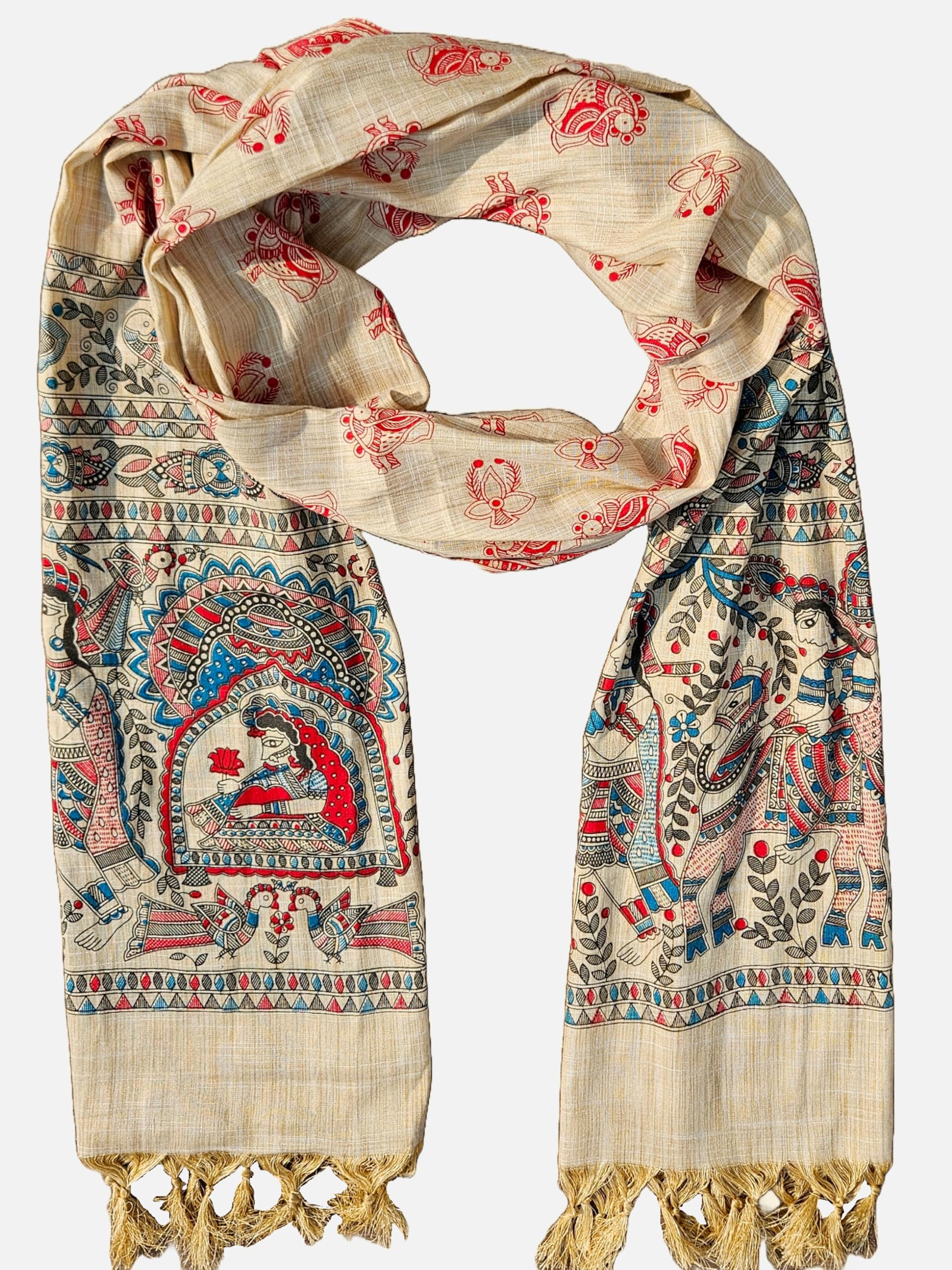 Hand Printed Bhagalpuri Silk Dupatta for Women | Traditional Handcrafted Ethnic Stole | Soft Lightweight Silk Blend Dupatta with Tassels | Festive, Casual-picture-15