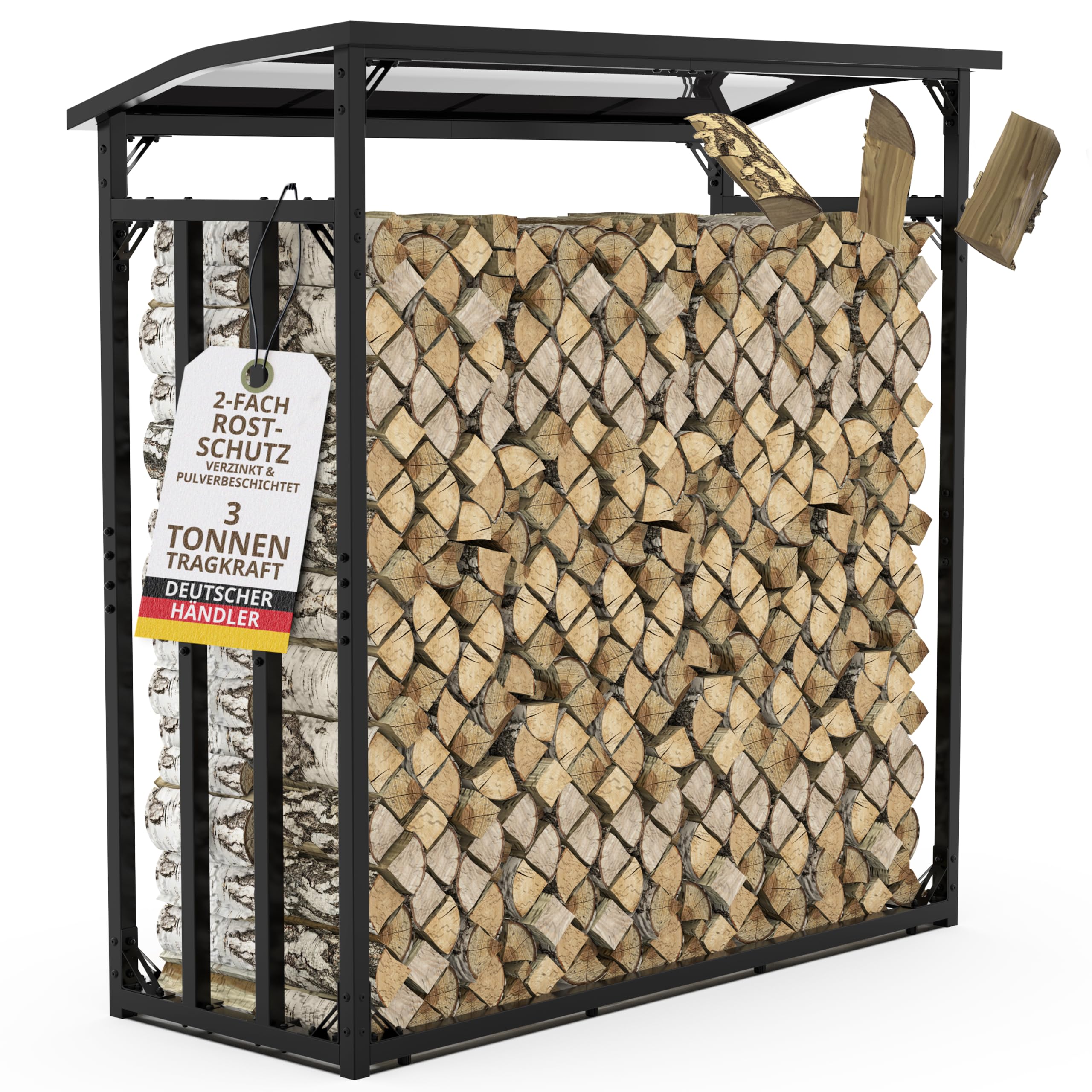 Scaffale per legna da ardere in metallo per esterni con tetto, 185 x 70 x
