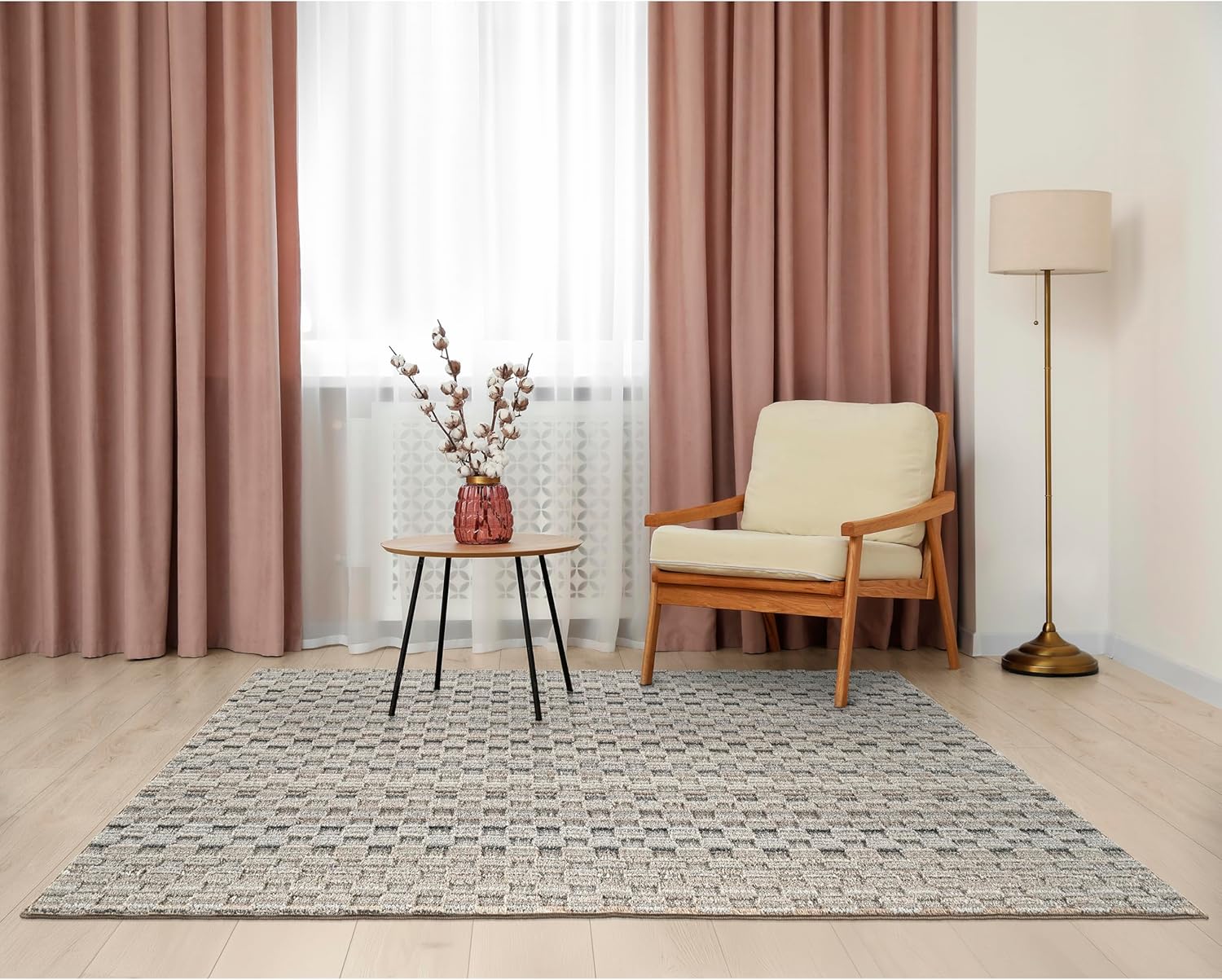Garland Rug Studio Plush Mesh 5 ft. x 7 ft. Modern Earthtone Area Rug, Non Slip, Abstract Rug, Foldable, Stain Resistant Rugs for Living Room, Bedroom, Neutral Tan, Gray, and Taupe