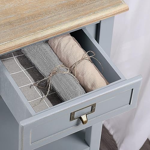 Miniatura 21 de Wnutrees Mesa auxiliar con estación de carga, 2 puertos USB y 2 tomacorrientes, mesita de noche con cajón y estante de almacenamiento abierto para