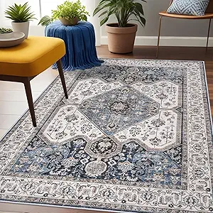 RUUGME Washable 3x5 Area Rug - Soft Area Rugs for Living Room Stain Resistant Carpet Vintage Lightweight Rugs for Bedroom with Non Slip Backing Indoor Home Decor Rugs 3x5 Navy
