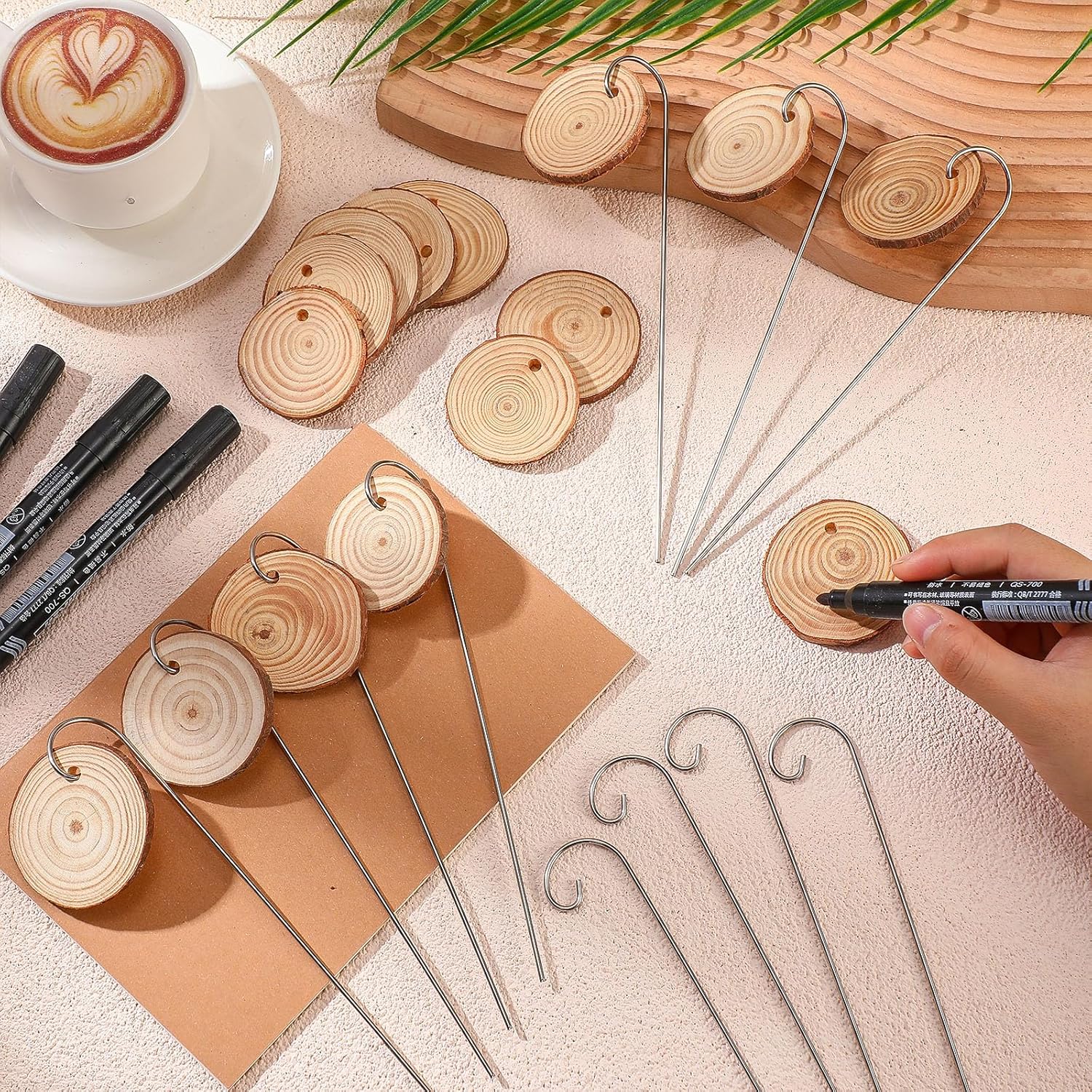 Wenqik 100 Pcs Wooden Plant Labels Plant Labels Bulk Garden Markers Garden Label Stakes Plant Sign Tags with Stainless Steel Stake and Marker Pen for Flowers, Potted Plants, Seed, Herbs