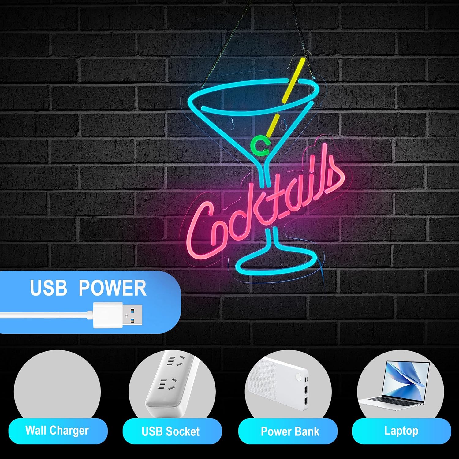 Cocktails Bar Neon Sign for Wall Décor Bar Beer Cocktil Neon Signs with Dimmer for Man Cave Wall Sign Decor(16X12inches) - Image 5