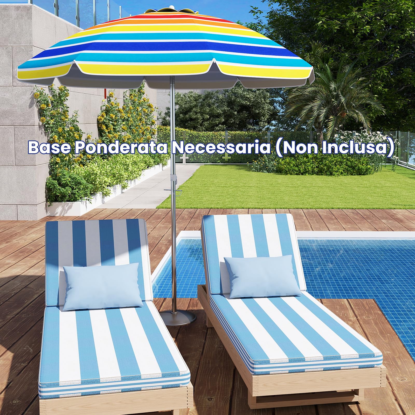 RELAX4LIFE Ombrellone da Spiaggia con 8 Stecche Stabili e Palo Alluminio Centrale Inclinabile, Protezione solare e impermeabile, Borsa di Trasporto Inclusi, 182 x 182 x 213 cm (Colorato)