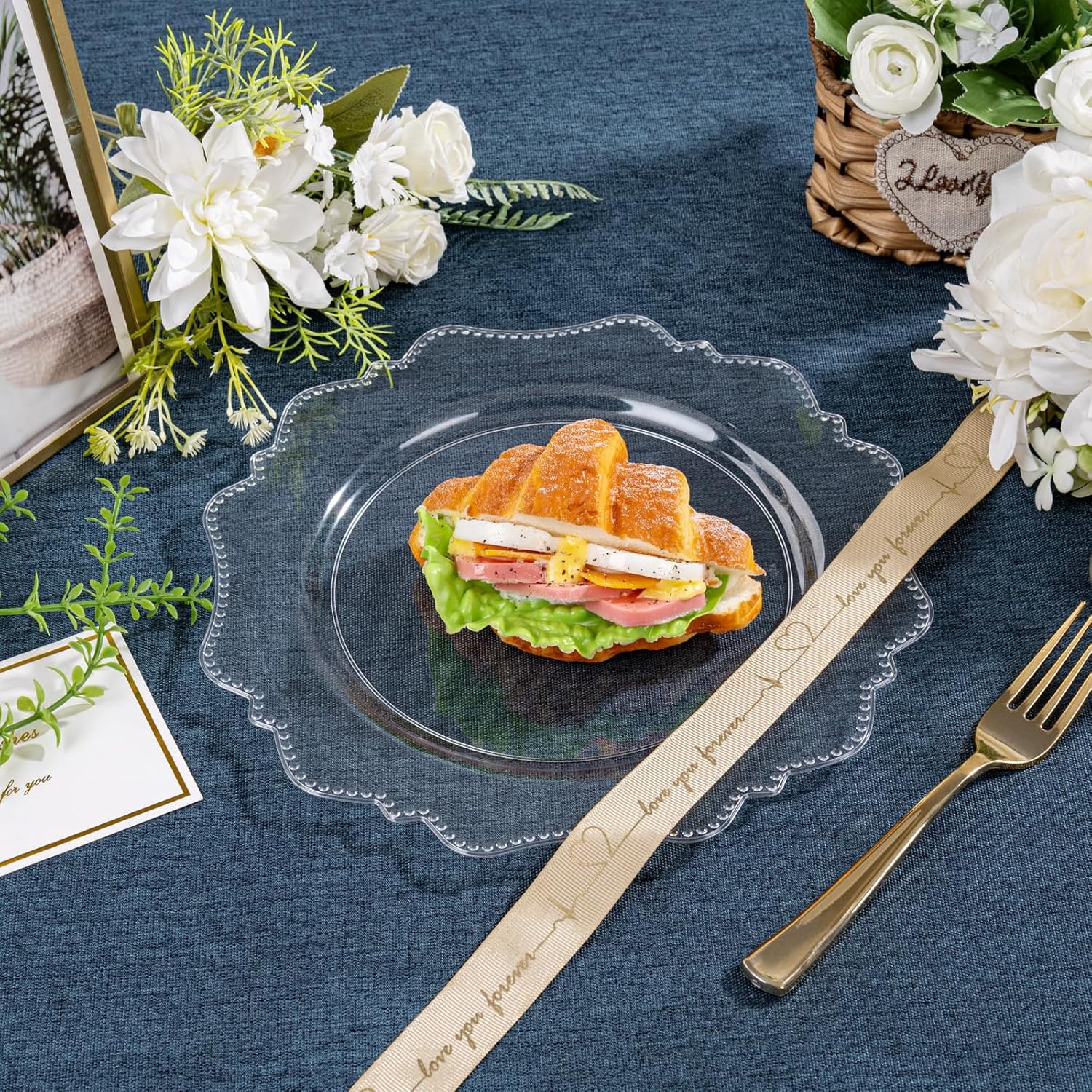 COLOSUS 100pcs 9.5 Inch Clear Plastic Plates,Heavy Duty Disposable Dinner Plates,Fancy clear Plates,Premium Plastic Dinner Plates for Party,Thanksgiving and Everyday Use - Image 2