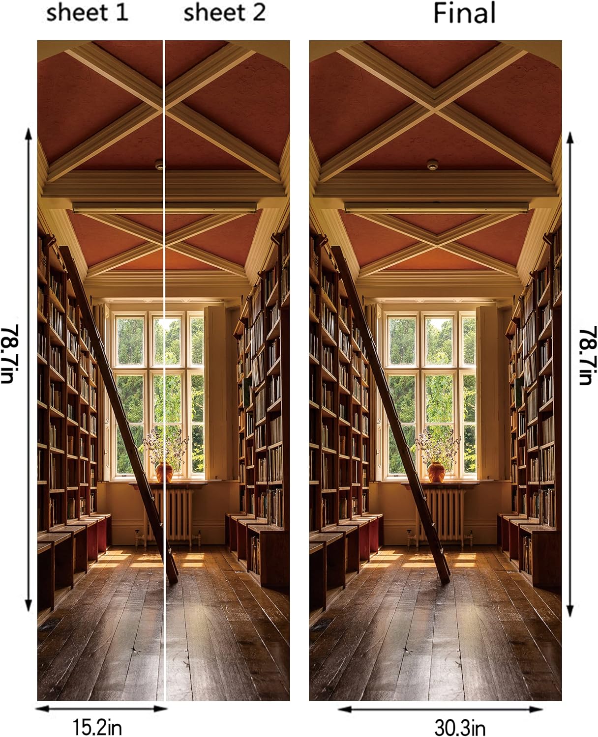 FLFK Door Sticker - Peel and Stick Mural, Removable Self-Adhesive Wallpaper for Home Decor, 30.3"W x 78.7"L, Set of 2 Sheets