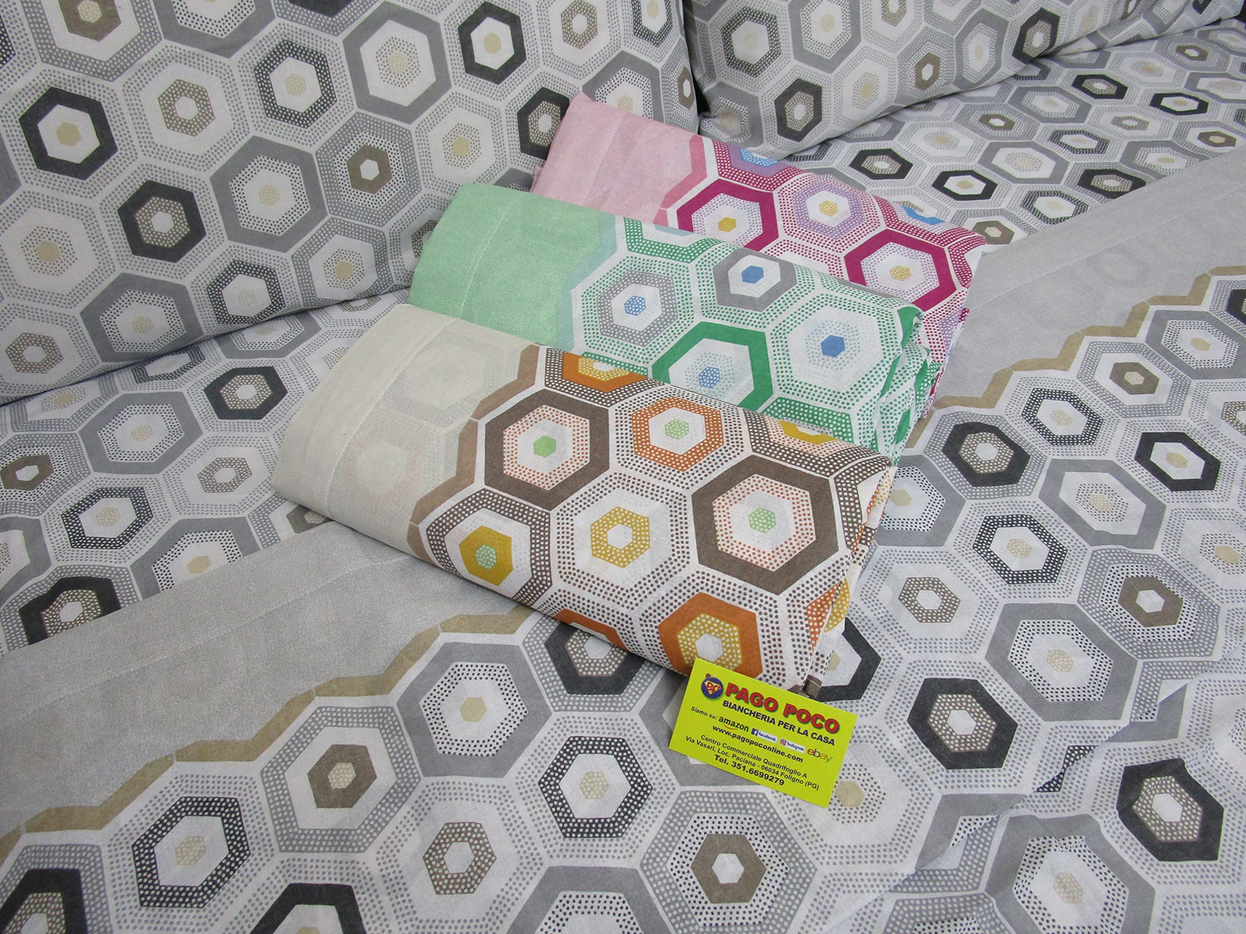 Płacić Mała Pełna Podwójne Łóżko Projekt GEOMETRYCZNY MULTICOLOR 100% Bawełna Z Włókna Naturalnego MADE we Włoszech.Rozmiary MAXI Nowość 2023!!!! (Zielony)