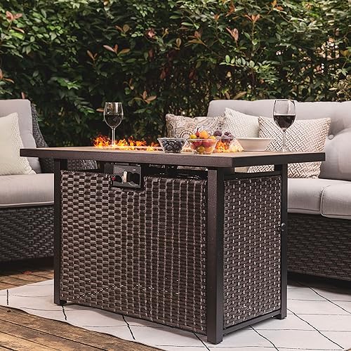 Miniatura 2 de Nuu Garden Mesa para fogata de gas propano de 43 pulgadas, 50,000 BTU, para exteriores, con mesa de cerámica, cubierta Oxford, marrón oscuro y café