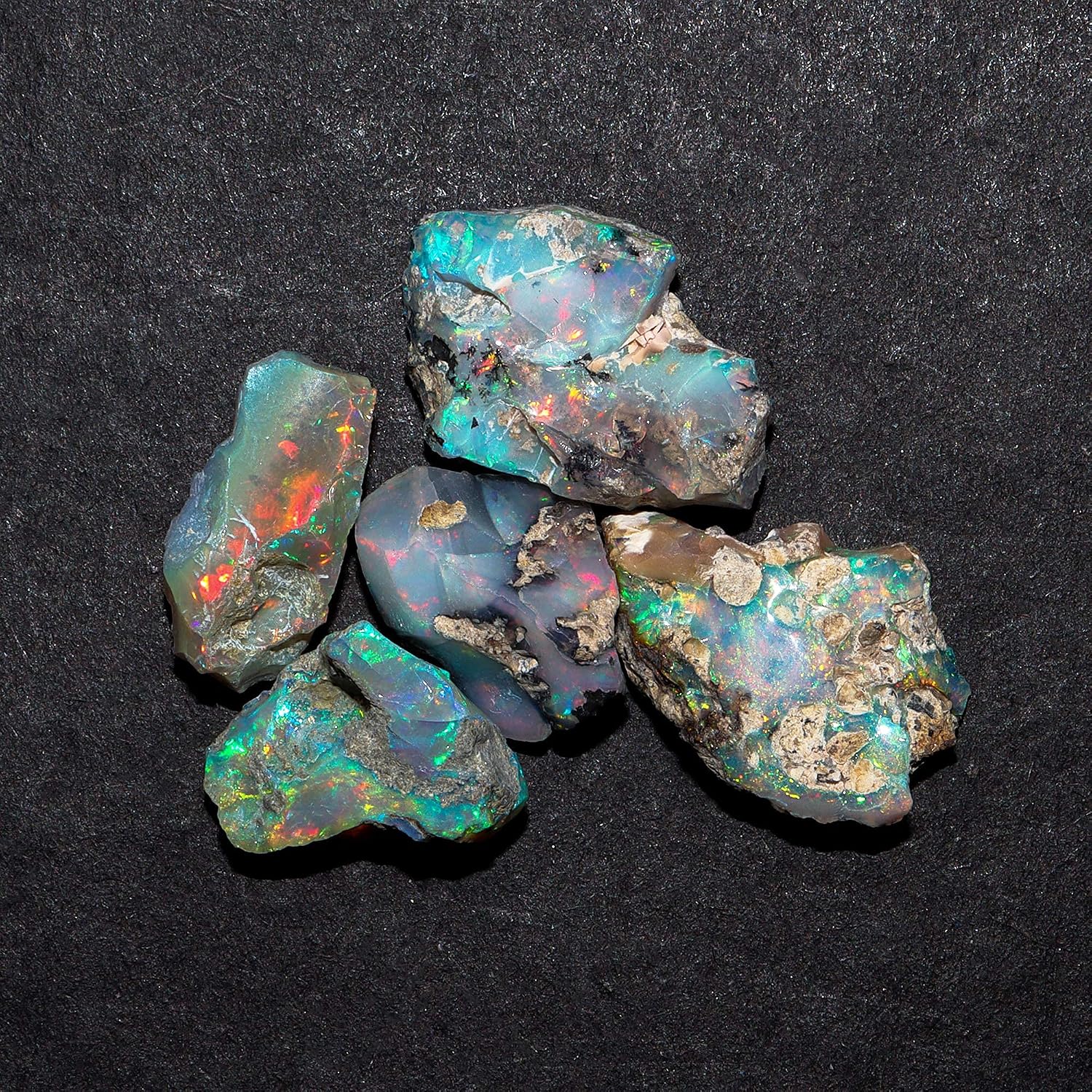 Rough Opal 5pcs Fire - Red, Green, Blue, Yellow, Mix, Natural A+ Raw Ethiopian Rainbow Opal Stone, Rough Crystals Gemstone, Jewelry Making Supplies, Energy Healing Stone, DIY-Crafts October Birthstone