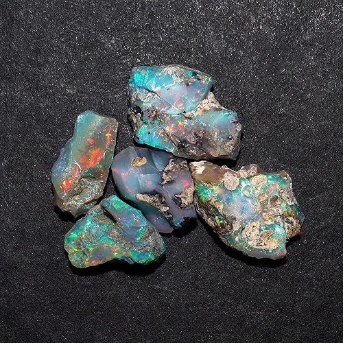 Rough Opal 5pcs Fire - Red, Green, Blue, Yellow, Mix, Natural A+ Raw Ethiopian Rainbow Opal Stone, Rough Crystals Gemstone, Jewelry Making Supplies, Energy Healing Stone, DIY-Crafts October Birthstone