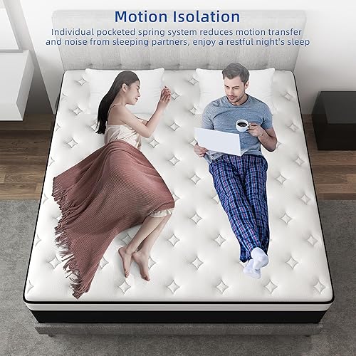 Miniatura 13 de Colchón King de 14 pulgadas con resortes embolsados individuales, colchón híbrido de firmeza media media en una caja, soporte de borde fuerte,