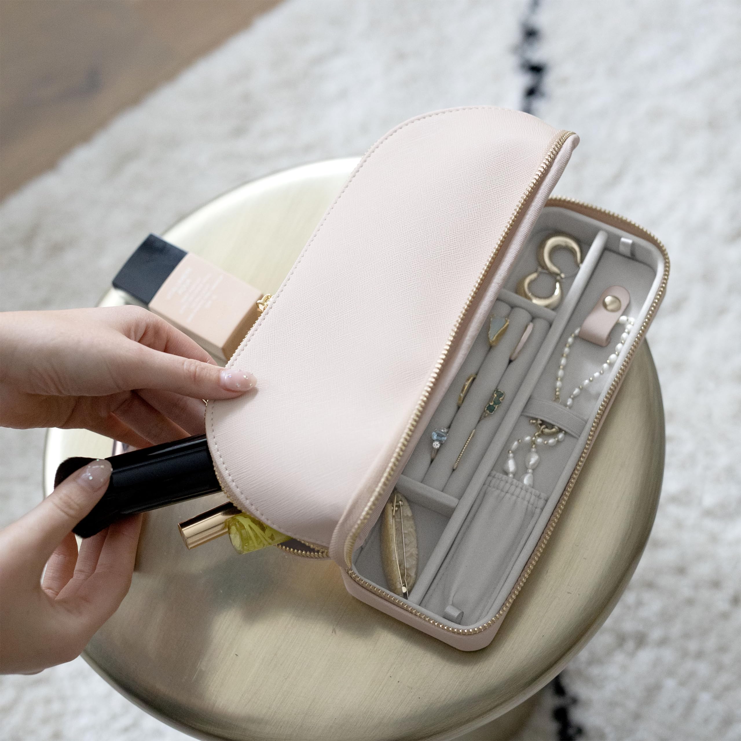 Stackers Blush Cosmetic/Jewellery Bag, Blush Pink - Image 2