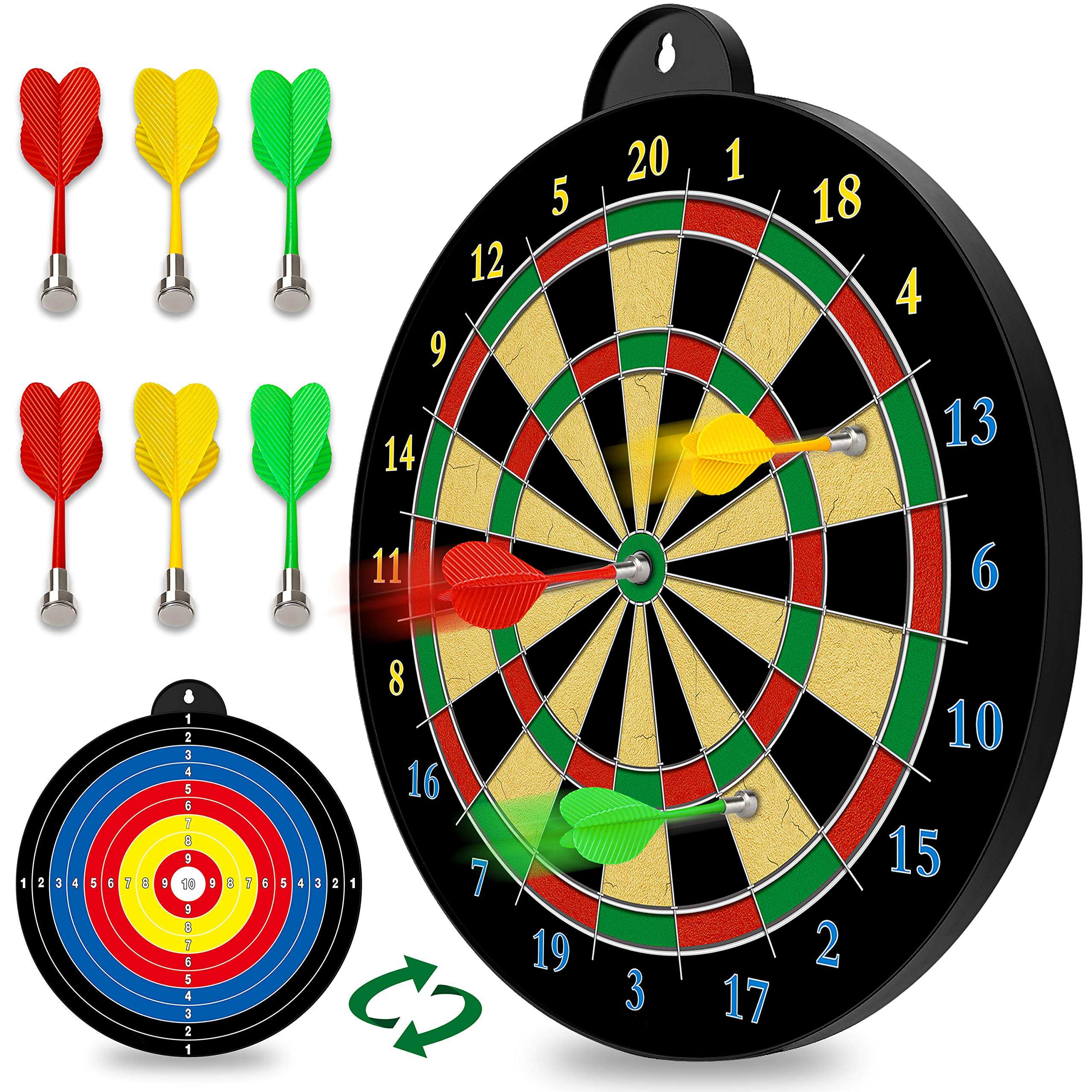Qlook Magnetic Dart Board Set,Double Sided Size Dartboard,Excellent Indoor,Outdoor or Party Game with 12 Darts,Safe Dart Game Toys Gifts for 3 4 5 6 7 8 9 10 11 12 Year Old Boy Kids and Adult
