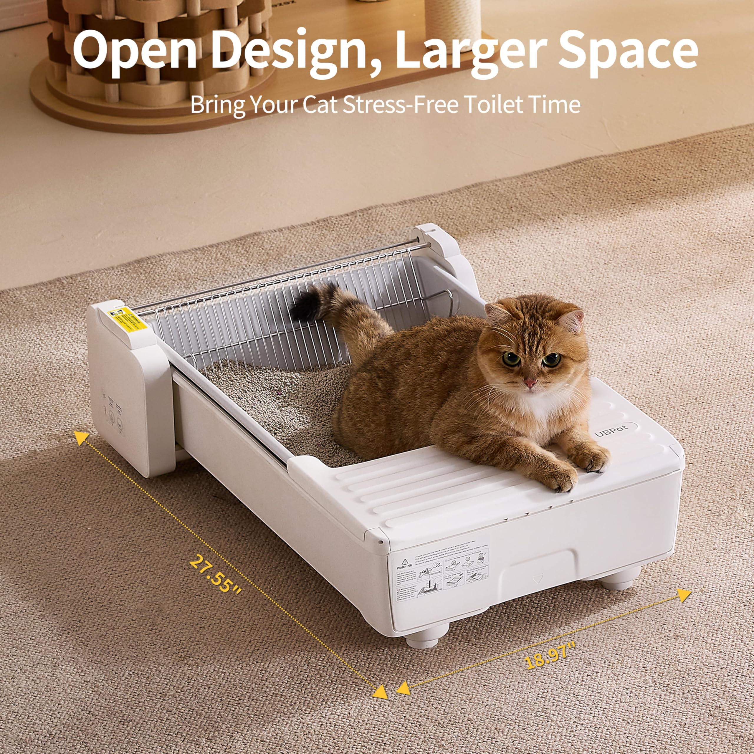 UBPET Lettiera automatica per gatti, lettiera autopulente aperta per più gatti, protezione di sicurezza con sensori di peso, controllo APP intelligente, smaltimento dei rifiuti inodore, funziona con