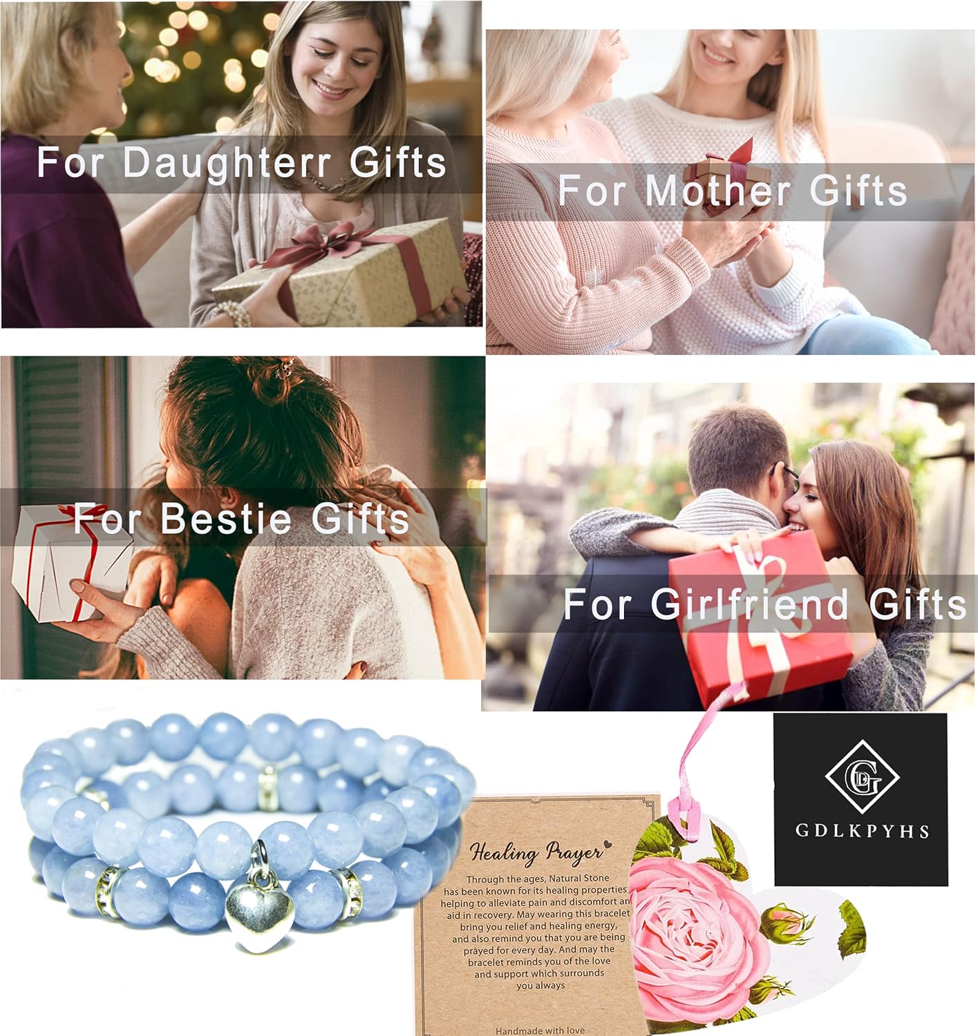 2Pcs Healing Crystal Bracelets for Women Handmade Beaded Bracelet Healing Prayers Crystal 8mm Natural Stone Beads Bracelet Stress Relief Get Well Soon Gifts - Image 7