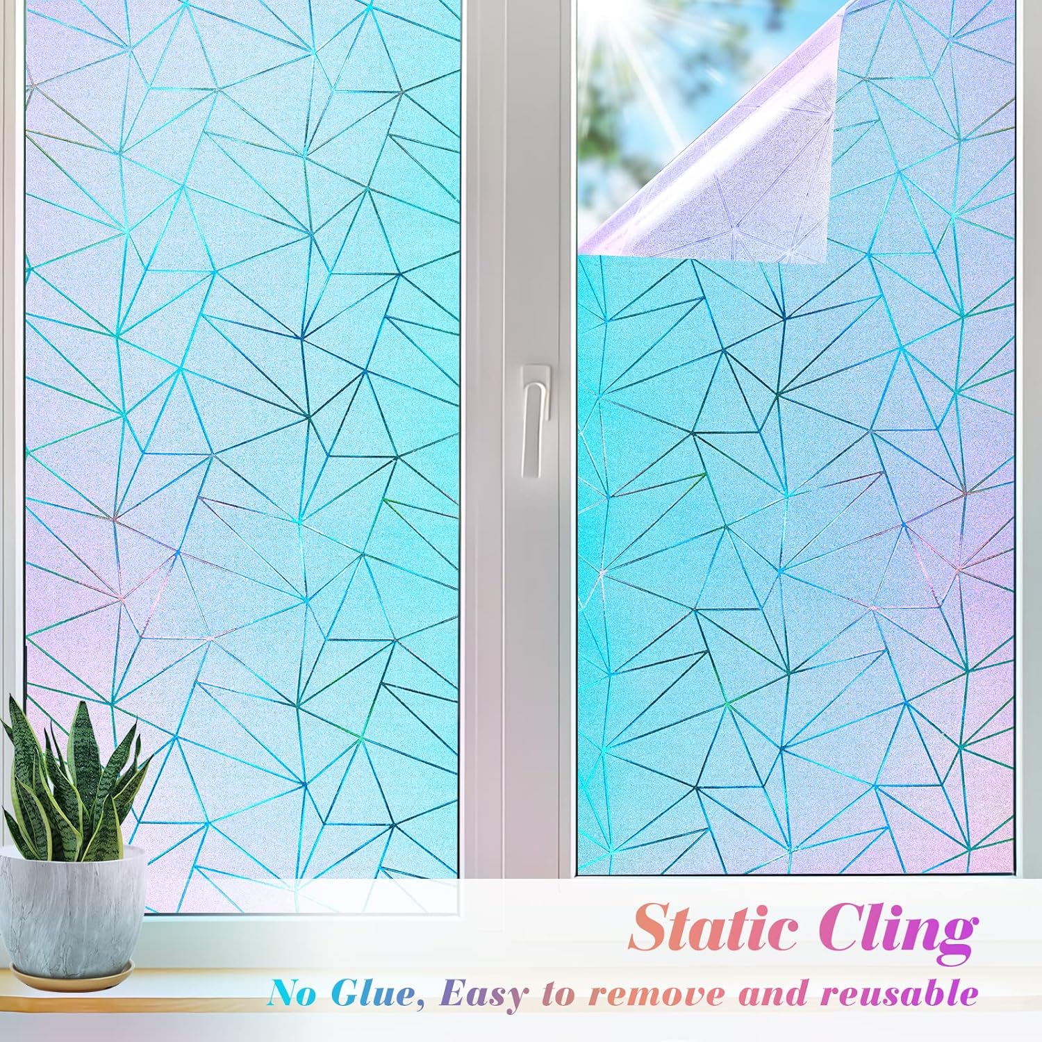 Coavas Rainbow Triangular Geometry Window Privacy Film