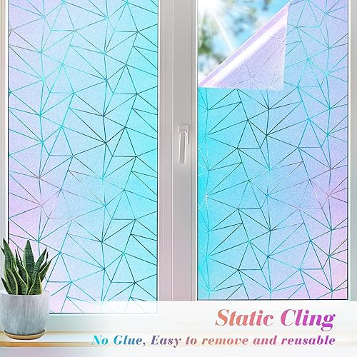 Miniatura 8 de Coavas Película de privacidad para ventana de arco iris: calcomanías decorativas holográficas para ventana de vidrio esmerilado para baño, prisma de