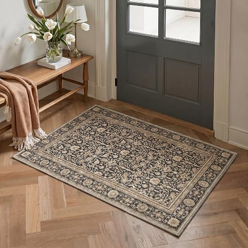 Bavni Washable Entryway Rug 2x3 Vintage Floral