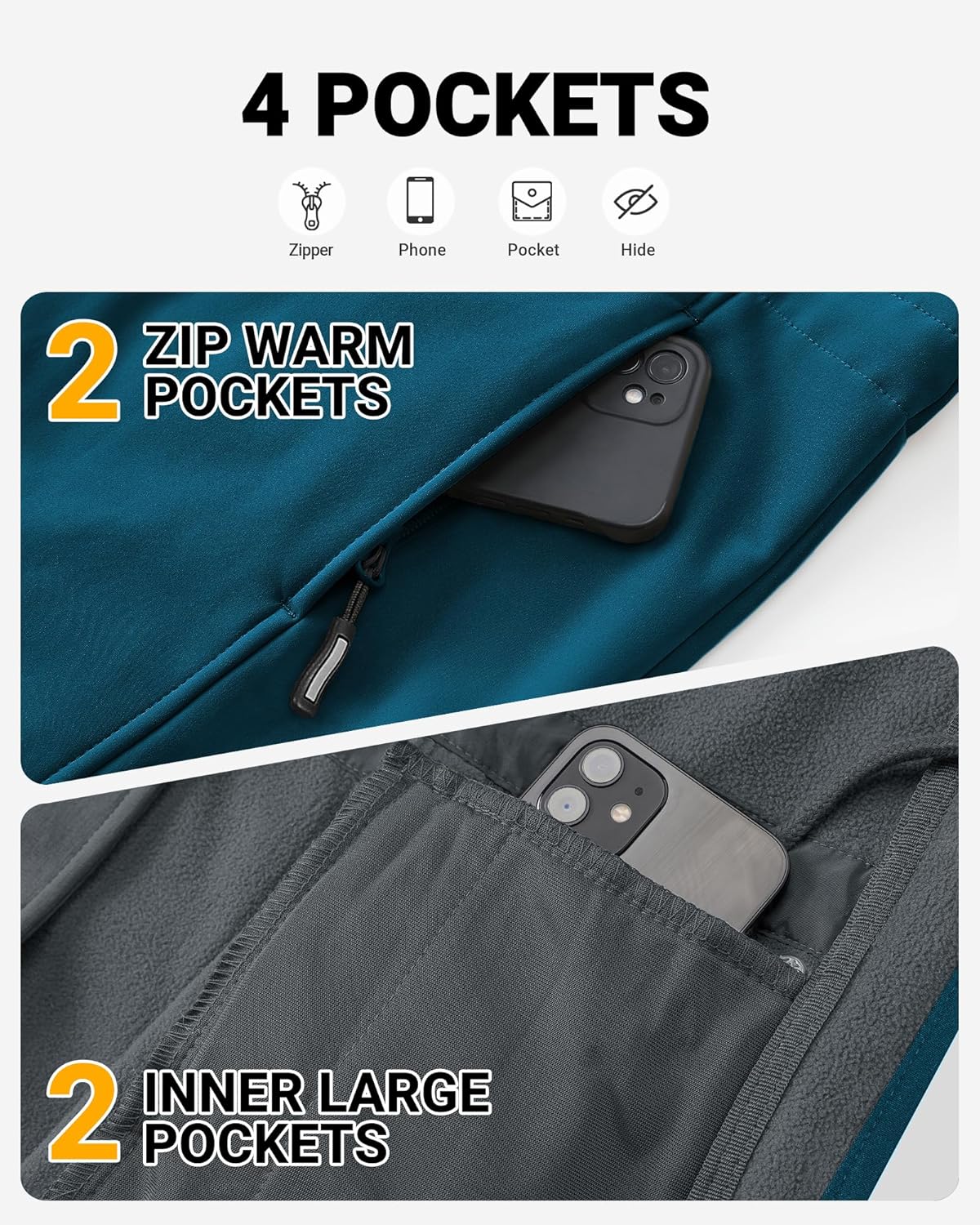 Outdoor Ventures Women's Lightweight Waterproof Fleece Lined Hooded Softshell Rain Jacket, Warm Windbreaker Long Coat - Image 5