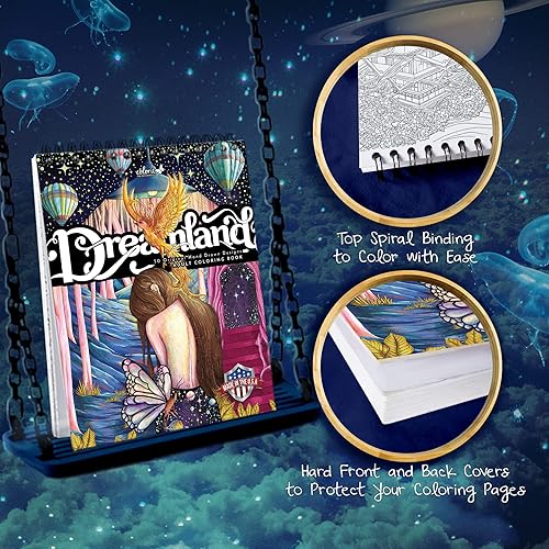 Miniatura 4 de ColorIt Dreamland - Libro para colorear para adultos, encuadernado en espiral, 50 conceptos únicos de ensueño, impreso de una sola cara en papel