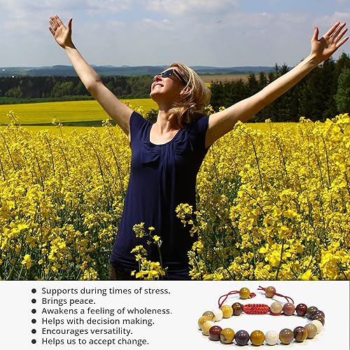 Vista 111 de Adjustable Crystal Bracelet – Gemstone Bead Bracelet with Adjustable Macrame String – Chic Gemstone Bracelet for Men and Women – 8mm Round Healing