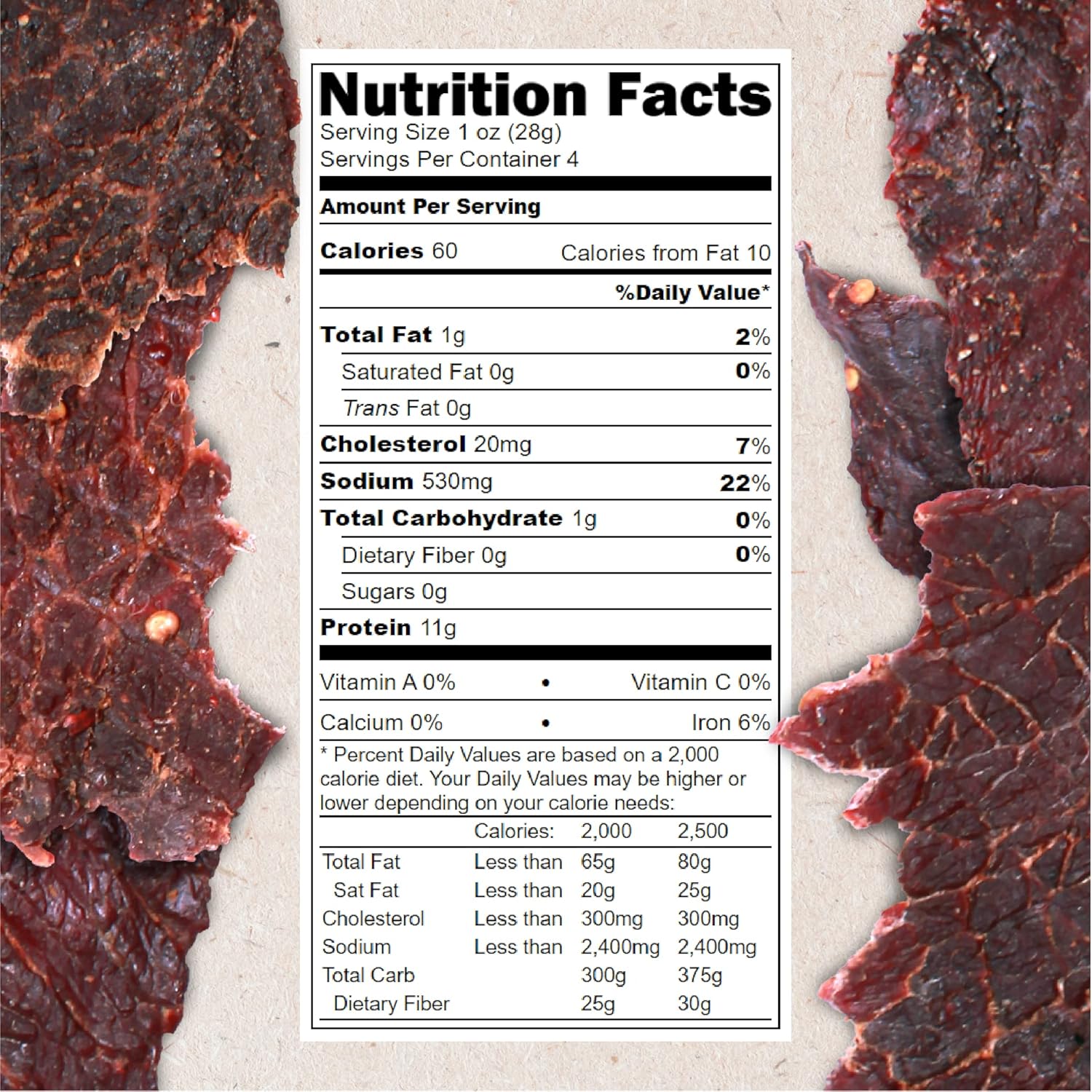 Hardtimes Handcrafted Beef Jerky - Black Pepper Flavor - 4 Pack of 4 oz. Bags