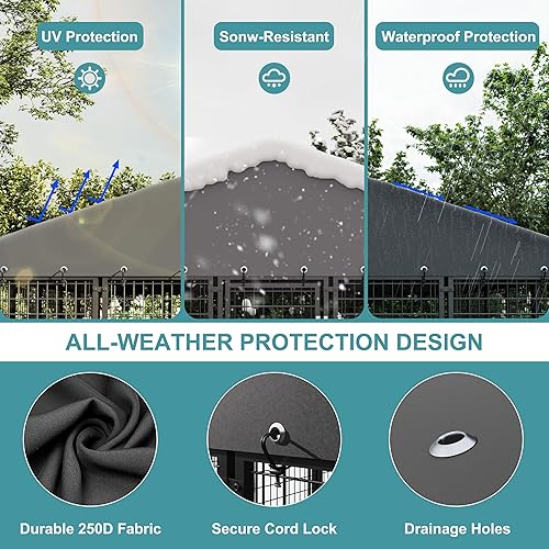 Miniatura 3 de Perrera para perros de 120 x 119 pulgadas en el exterior, grande con puerta de alimentación y doble cerradura, jaula resistente a la intemperie y