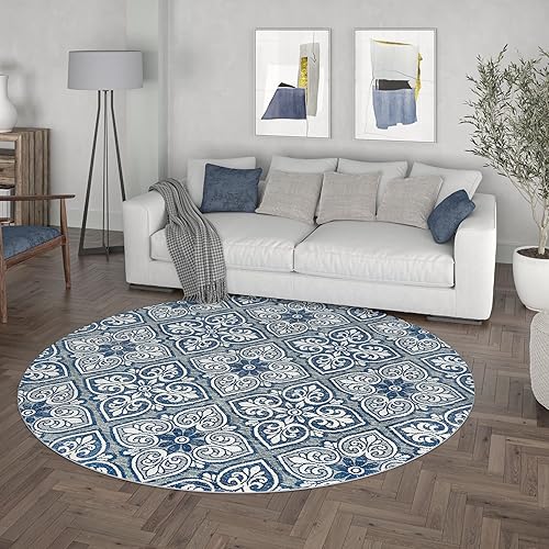 Miniatura 7 de Smithson - Alfombra redonda gris de 8 pies, alfombra de área para sala de estar, dormitorio, comedor, entrada, cocina, entrada interior, alfombra