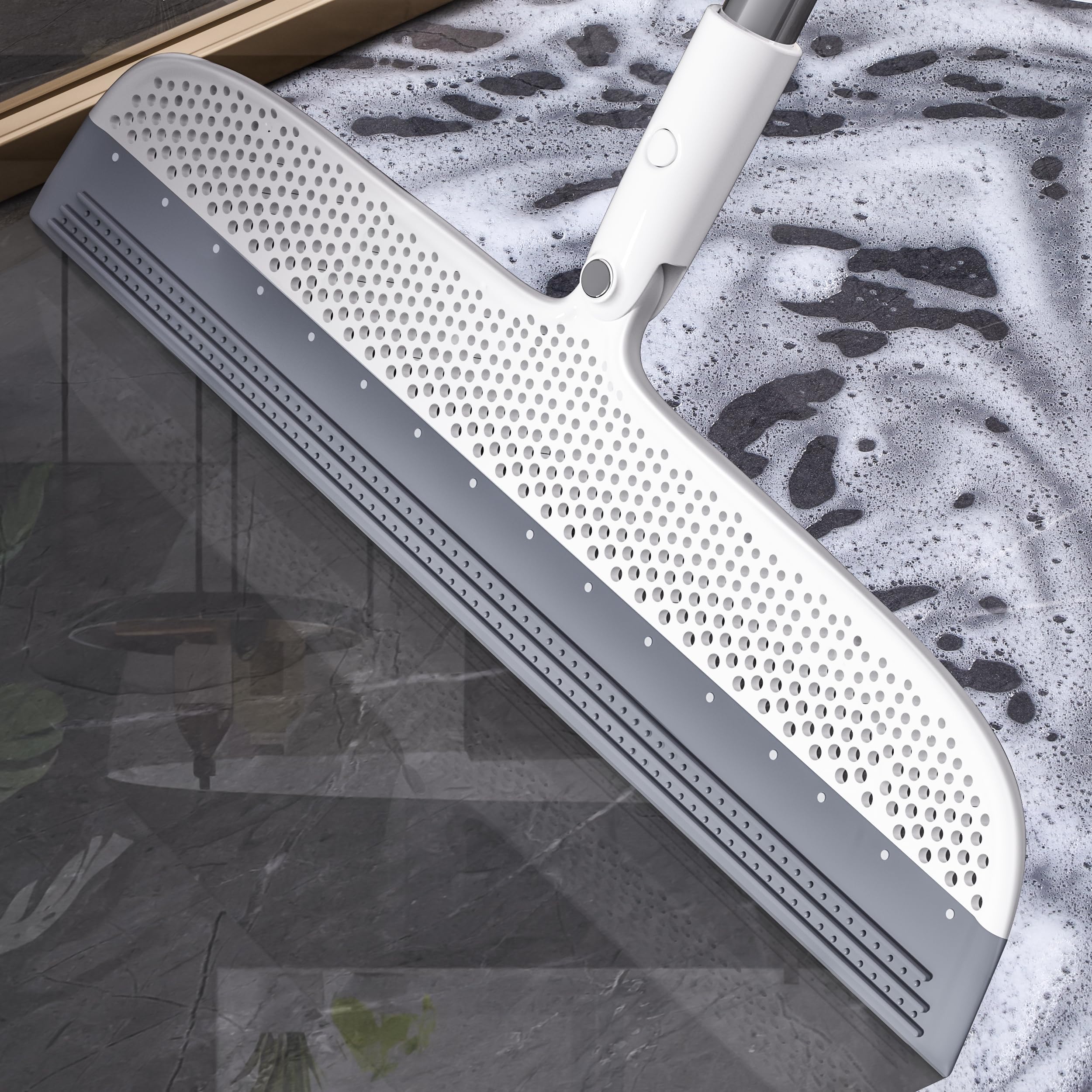 Rubber Squeegee Broom for Floors, 51.77" Long Handle Multi-Surface Magic Multifunction Broom, Pet Hair Remover Scraper for Laminate Carpets, Windows, Mirrors, Rugs, Hardwood, Tile Cleaning