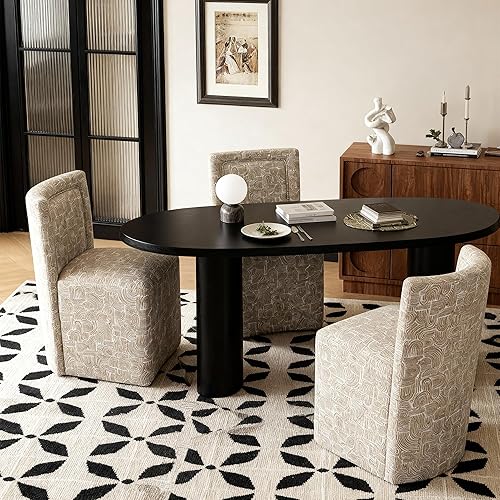 Miniatura 7 de Silla de comedor cuadrada moderna con marco de madera maciza de pino, asiento de espuma completa, ruedas giratorias silenciosas y suaves, totalmente