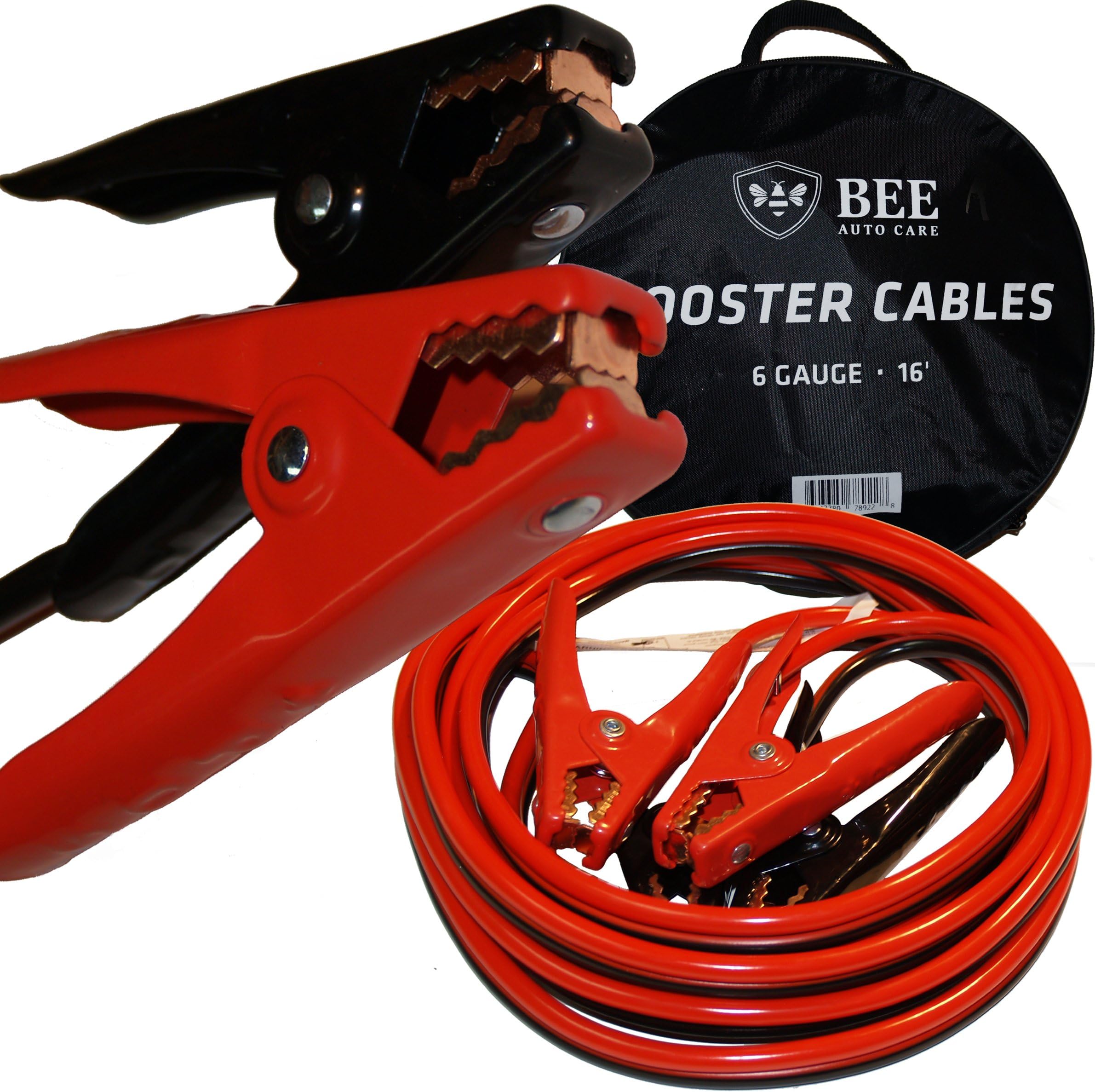 Bee Auto Care Booster Cable - 16 Ft. Long, 6 Gauge Heavy Duty Jumper Cables - with Zippered Carrying Bag