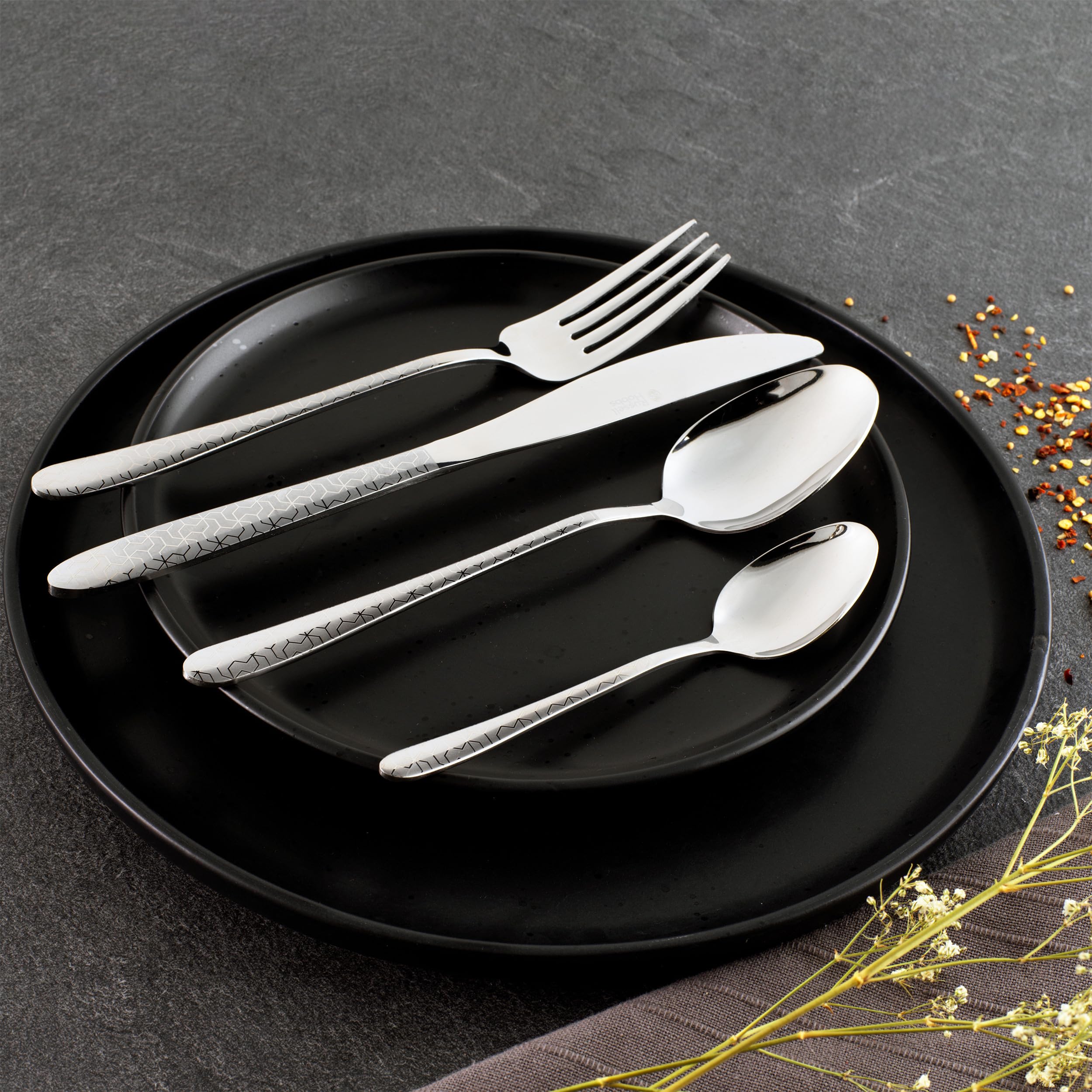 Russell Hobbs RH02224EU7 Marseille 24-Piece Cutlery Set - 18/0 Stainless Steel, Crockery for 6 Seaters, Includes Knives, Forks, Dessert and Teaspoons, 25 Year Warranty