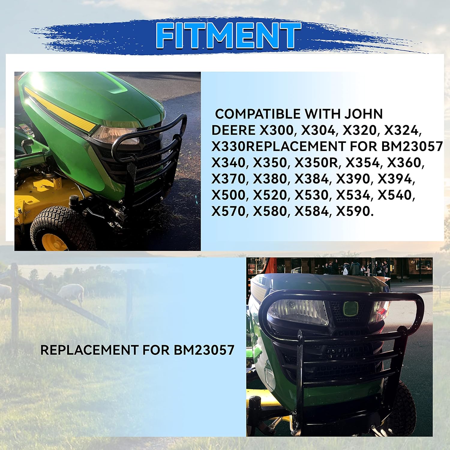 HECASA Brush Guard Compatible with John Deere X300 X500 Kit X304 X320 X324 X330 X340 X520 X530 X534 Replacement for BM23057 Bumper Guard