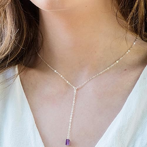 Vista 2 de Luna Tide Amethyst Raw Nugget Lariat in Sterling Silver