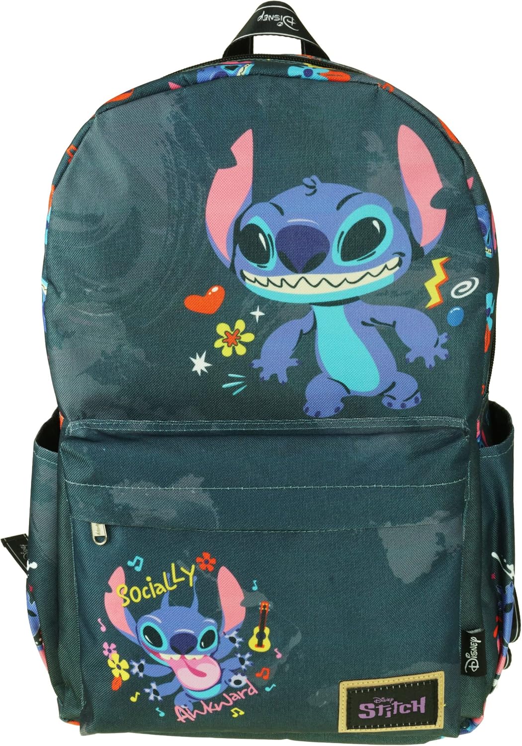 KBNL Classic Disney Lilo & Stitch Backpack with Laptop Compartment for School, Travel, and Work (Black), Multicolor, A22211-Lilo&Stitch