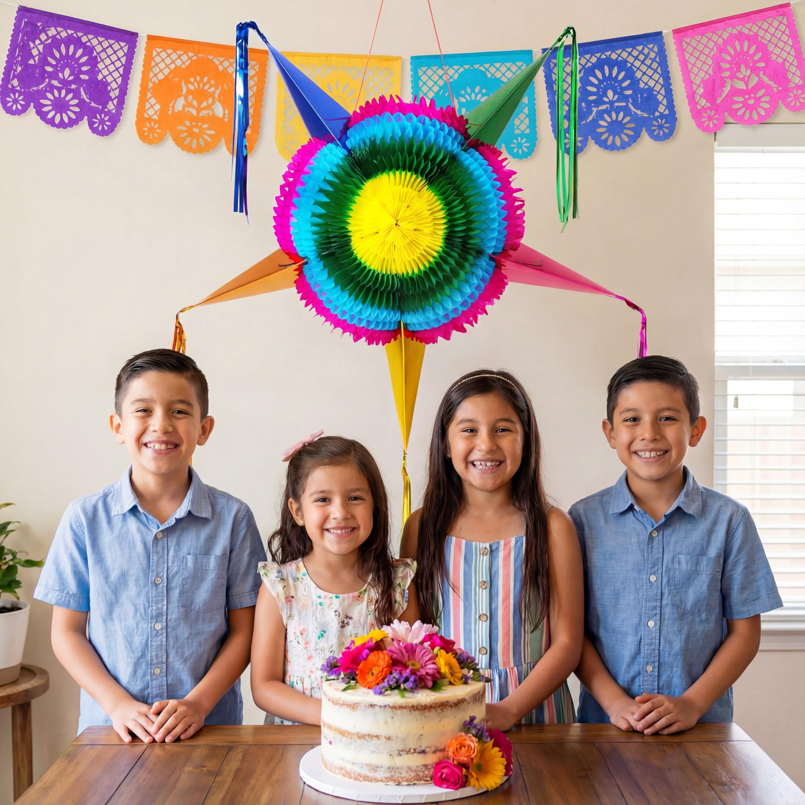 JOYIN Piñata de estrella grande de 33 pulgadas, piñata plegable para fiesta mexicana con vibrante centro de panal, decoraciones de fiesta coloridas tradicionales para el Cinco de Mayo, suministros de
