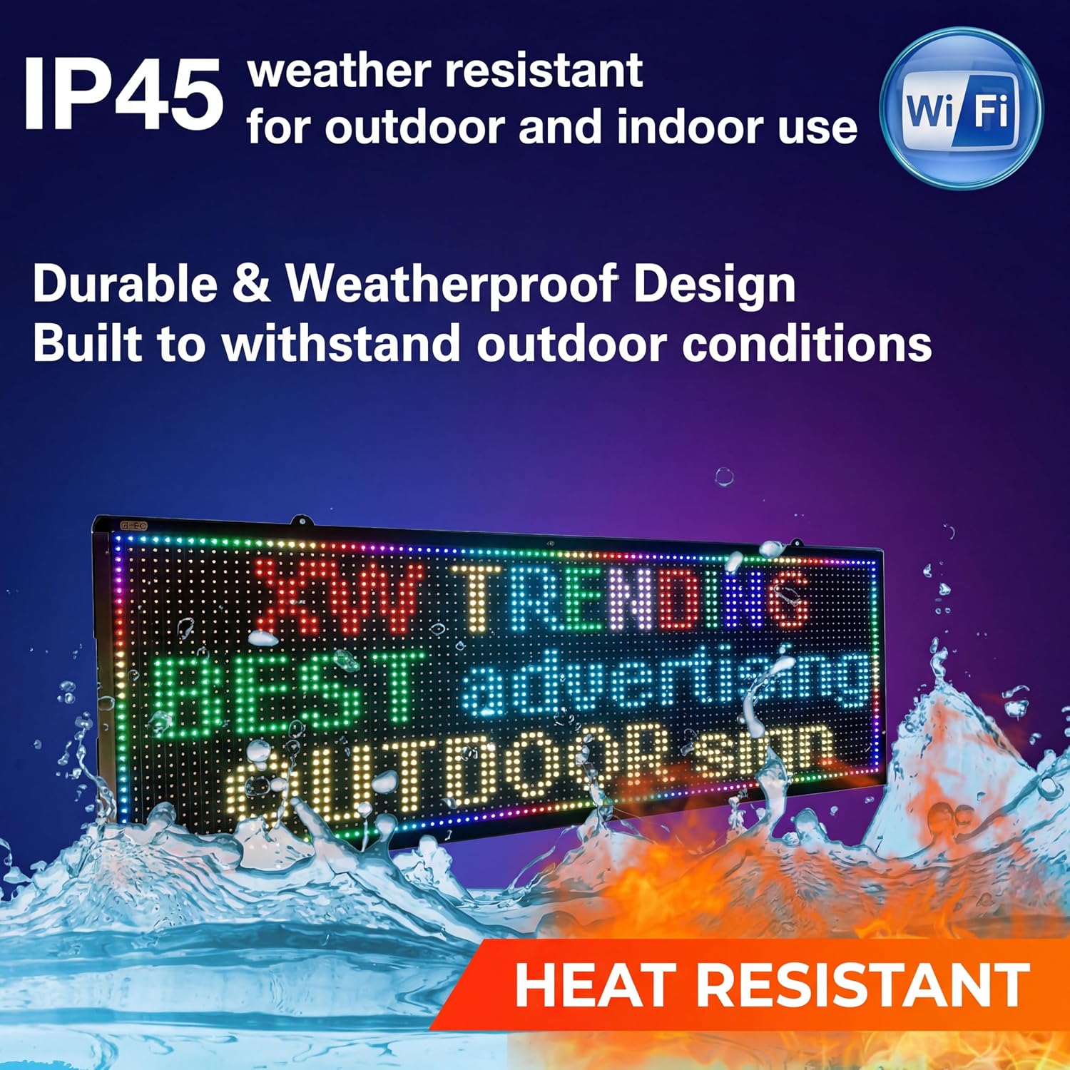 LED sign, scrolling sign 40" x 14", WiFi perfect tool for advertising, color message board programmable for indoor and outdoor use