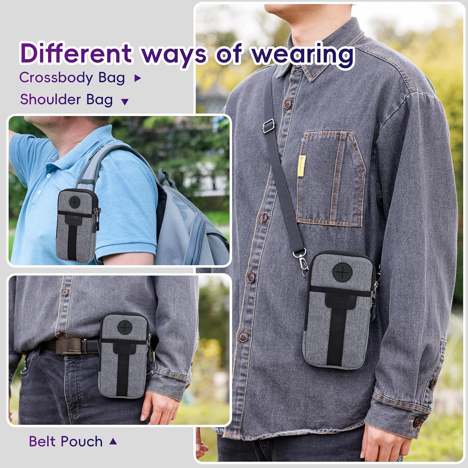 KIWIFOTOS Travel Cell Phone Pouch Belt Pouch, Dual Phone Holster Crossbody Bag with Shoulder Strap for iPhone 17 16 15 14 Pro Max Case Holder with Neck Lanyard Smartphone Walking Passport Wallet - Image 5