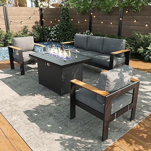 LayinSun 4 Piece Aluminum Outdoor Furniture Set with Fire Pit