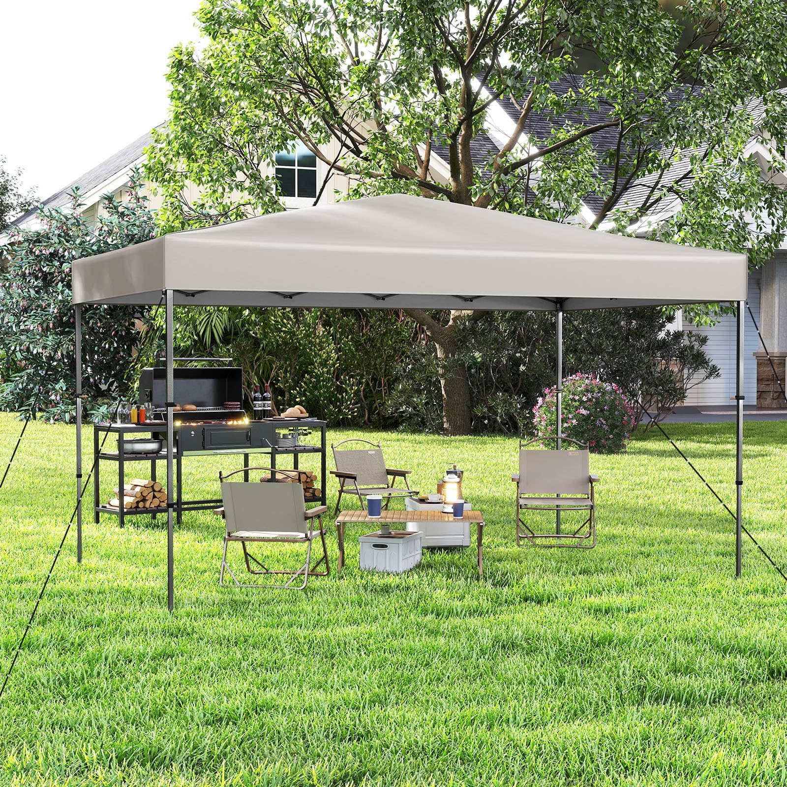 RELAX4LIFE Tonnelle Pliante 3,6 x 2,2 M Facile à Monter, Barnum Pliant pour Marché, Tissu Oxford Anti-UV, Hauteur Réglable, Sac de Transport, Tonnelle de Jardin Extérieur pour Réception Mariage(Beige)