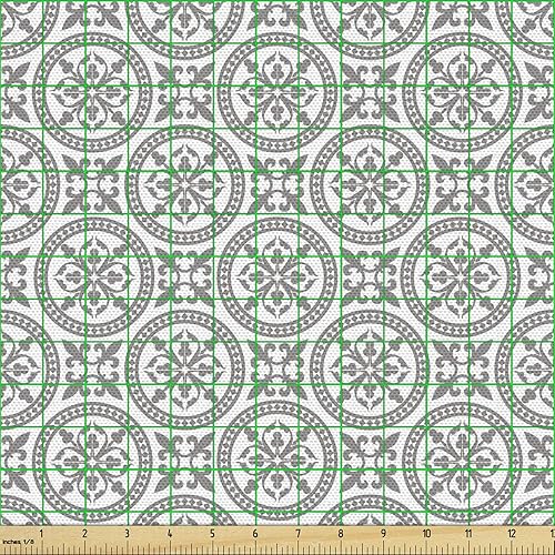 Miniatura 2 de Ambesonne - Tela asiática por yarda con diseño de arquitectura japonesa, torres, palacios, casas, siluetas y dragones. Tela decorativa para