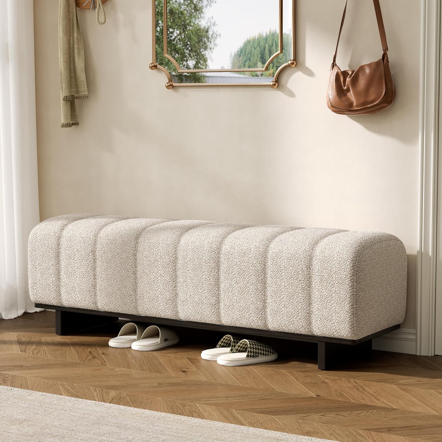 Merax 63.62” Indoor Dining Bench, PU Fabric Bench with Rubber Wood Legs, 250lbs, Comfortable Seating for Dining Room/Living Area, Brown